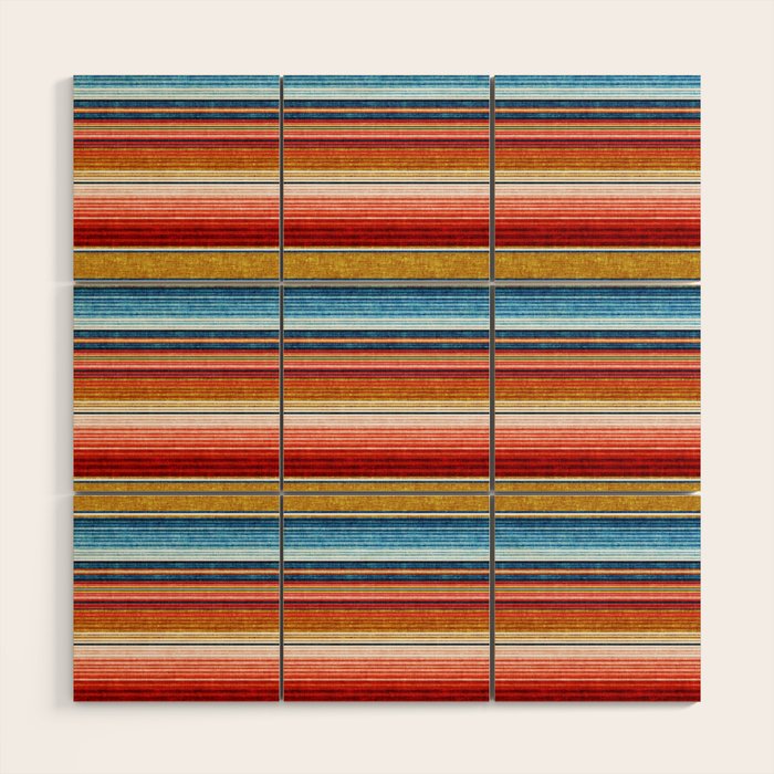 Serape Southwest Stripe - Red, Blue, Gold Wood Wall Art