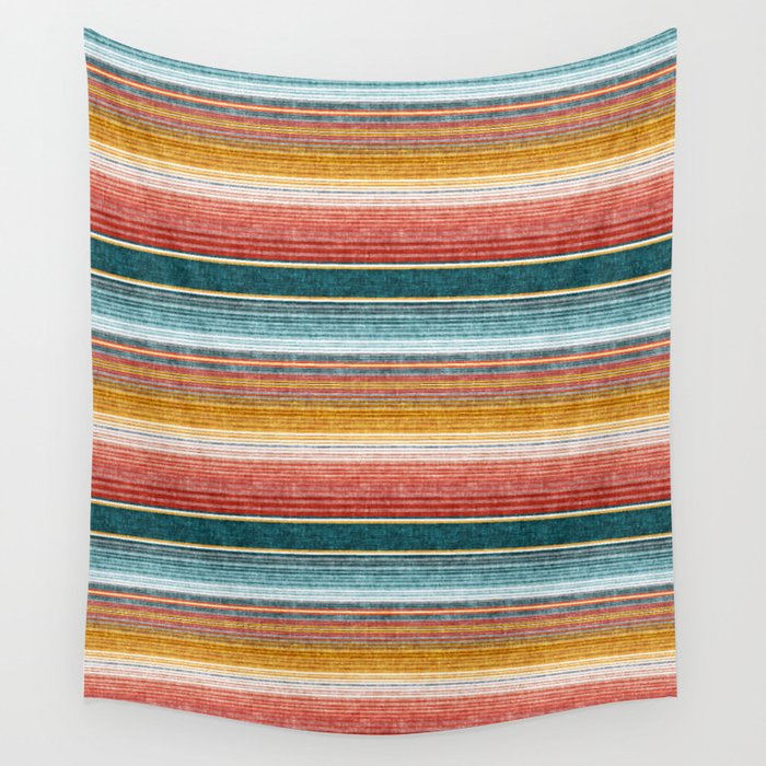 Serape Southwest Stripe - Orange & Teal Wall Tapestry