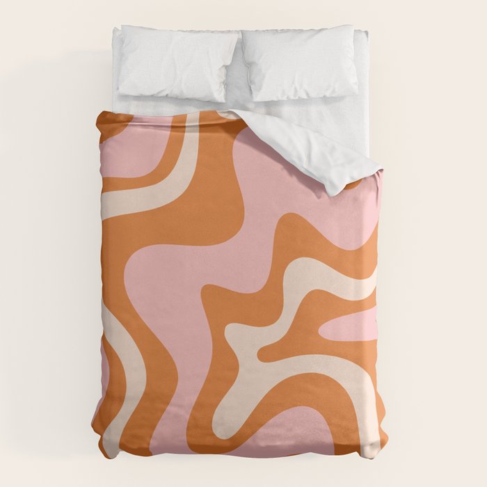Liquid Swirl Retro Abstract Pattern In Orange Pink Cream Duvet Cover