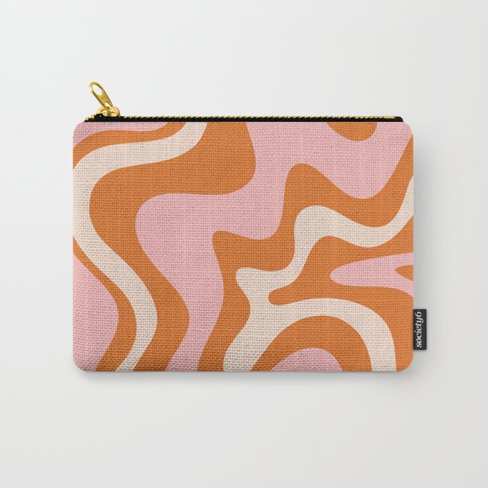 Liquid Swirl Retro Abstract Pattern In Orange Pink Cream Carry All Pouch