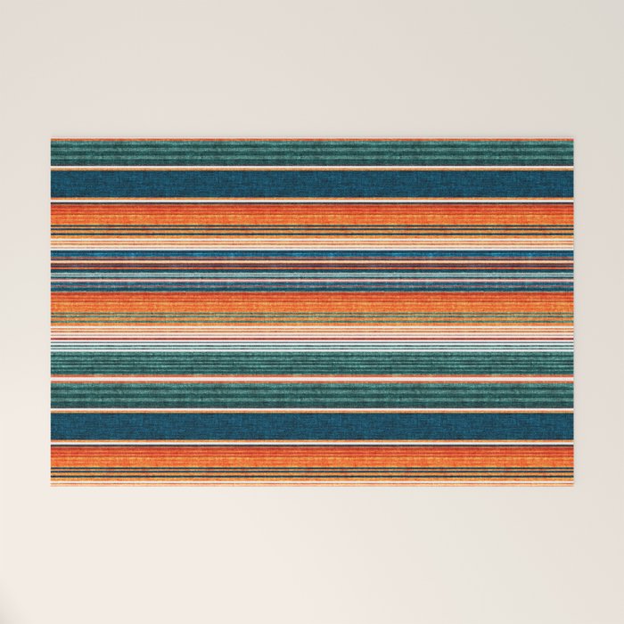 Serape Southwest Stripe - Orange & Dark Teal Welcome Mat