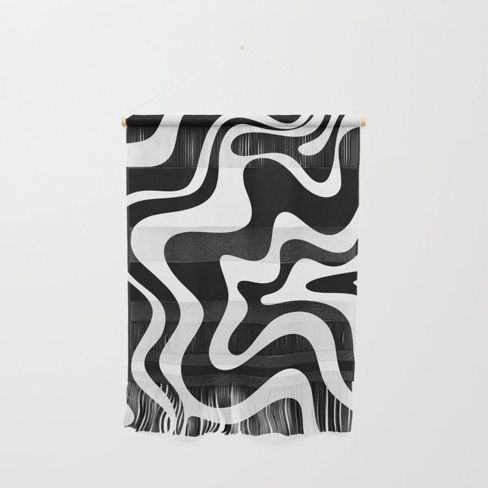 Liquid Swirl Abstract Pattern In Black And White Wall Hanging