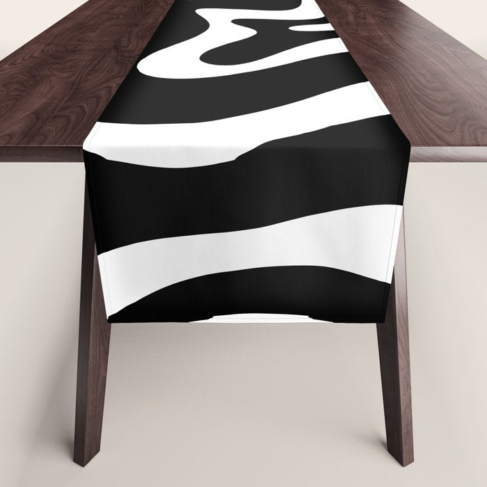 Liquid Swirl Abstract Pattern In Black And White Table Runner