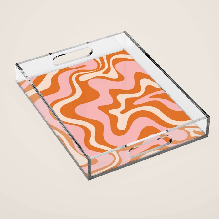 Liquid Swirl Retro Abstract Pattern In Orange Pink Cream Acrylic Tray