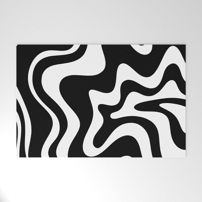 Liquid Swirl Abstract Pattern In Black And White Welcome Mat