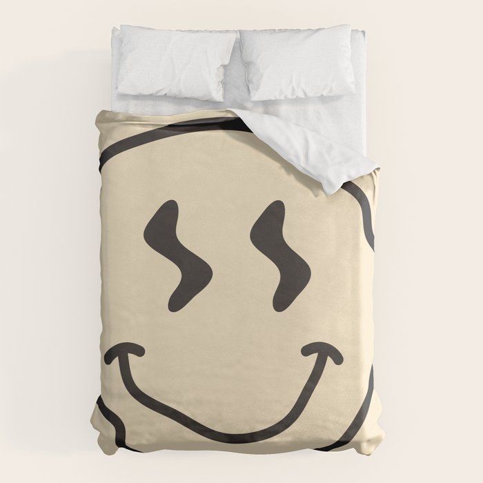 Wonky Smiley Face - Black And Cream Duvet Cover