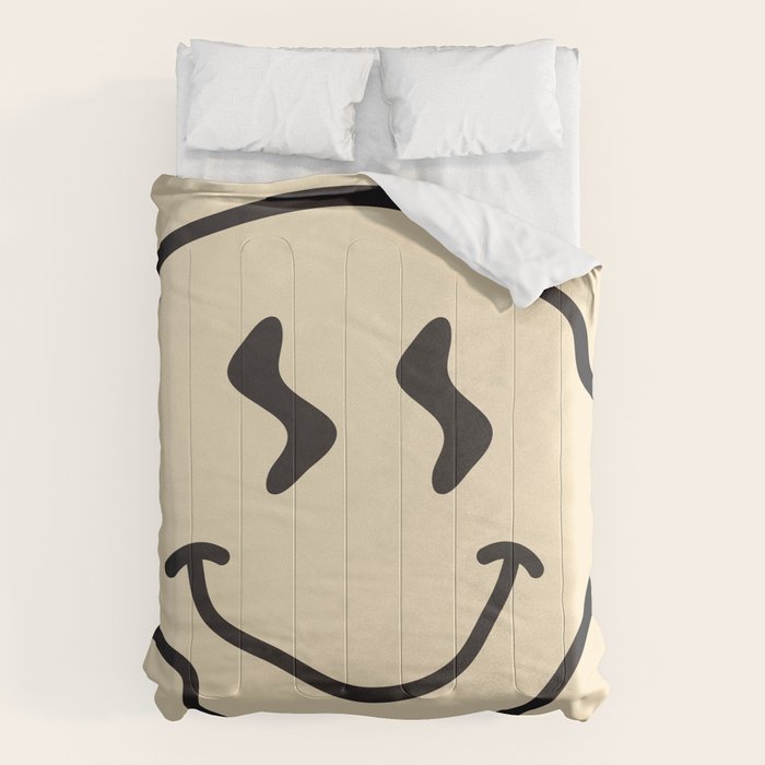 Wonky Smiley Face - Black And Cream Comforter
