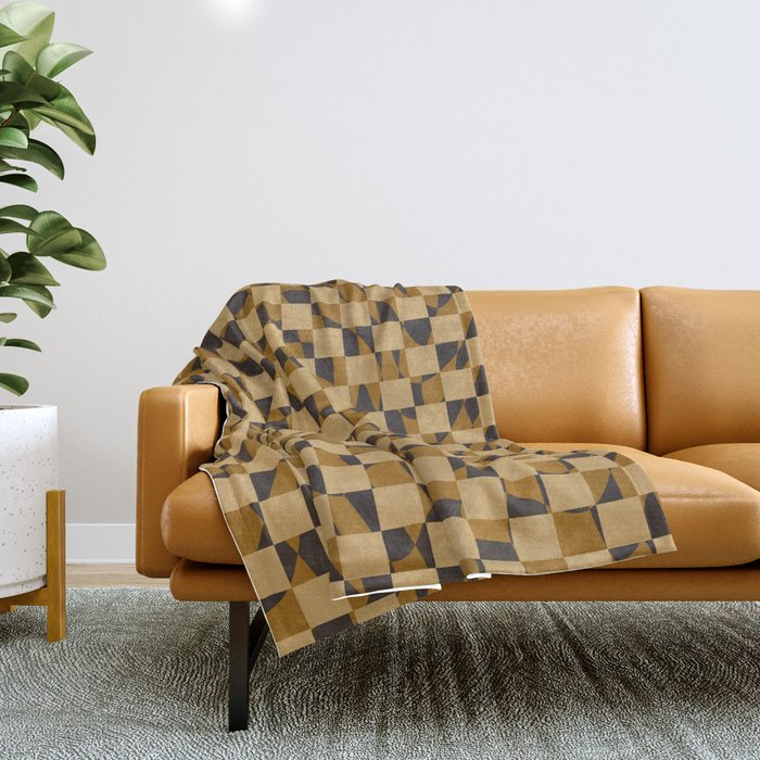 Abstract Checked In Golden Ochre Throw Blanket