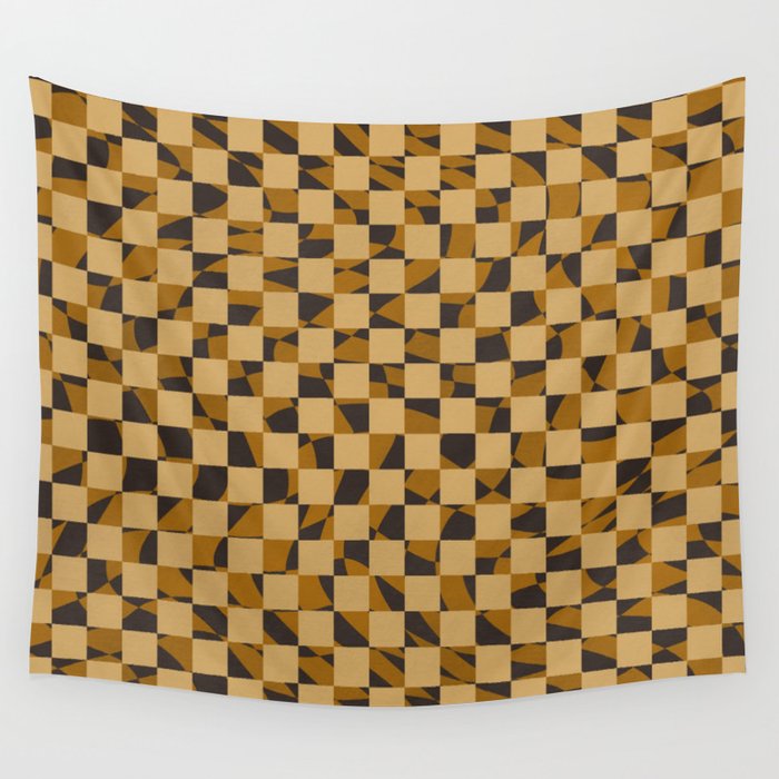 Abstract Checked In Golden Ochre Wall Tapestry