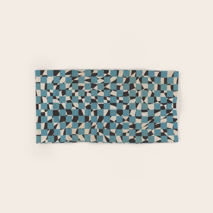 Abstract Checked Blue And Black Bath Towel