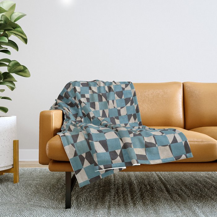 Abstract Checked Blue And Black Throw Blanket