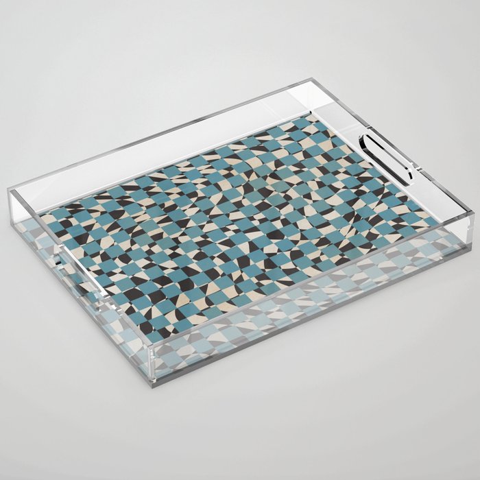Abstract Checked Blue And Black Acrylic Tray