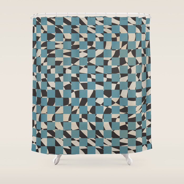 Abstract Checked Blue And Black Shower Curtain