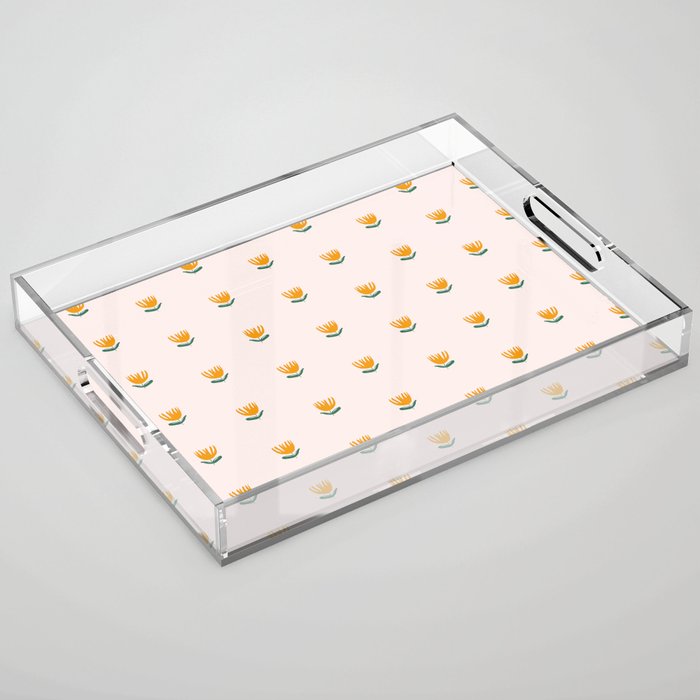 Abstract Yellow Tulip - Pink Background Acrylic Tray