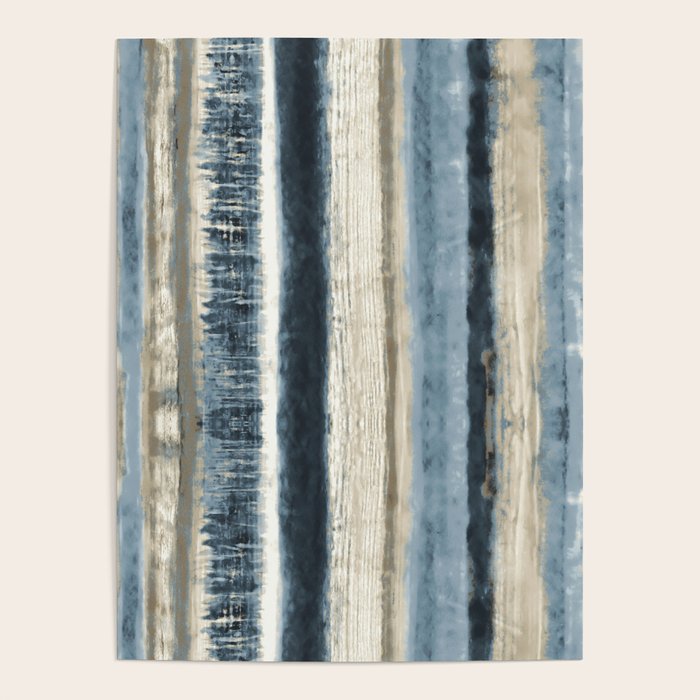 Distressed Blue And White Watercolor Stripe Poster