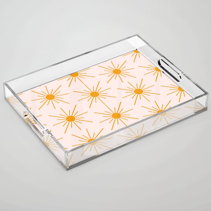 Sun Pattern On Pink Background Acrylic Tray