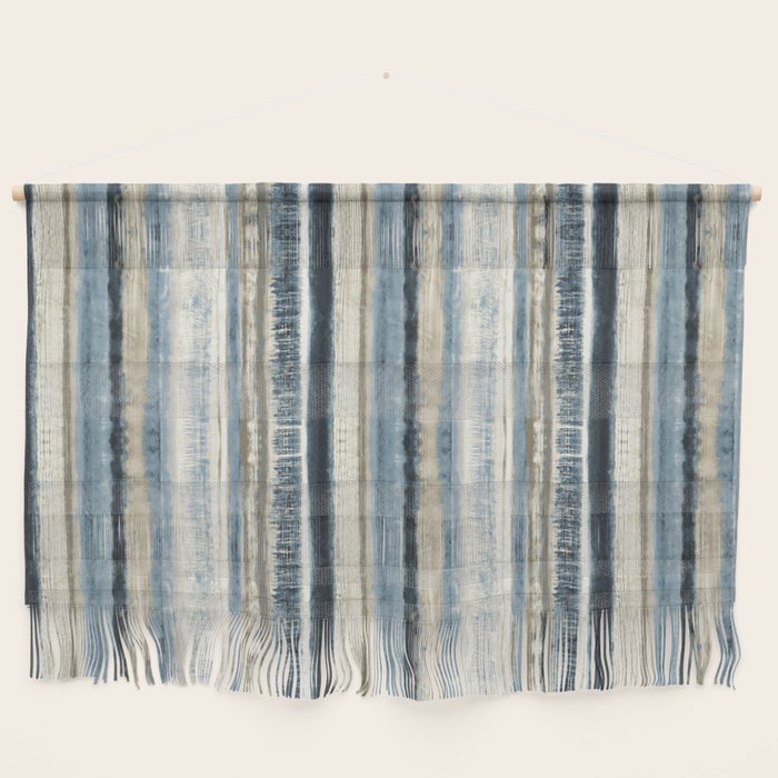 Distressed Blue And White Watercolor Stripe Wall Hanging