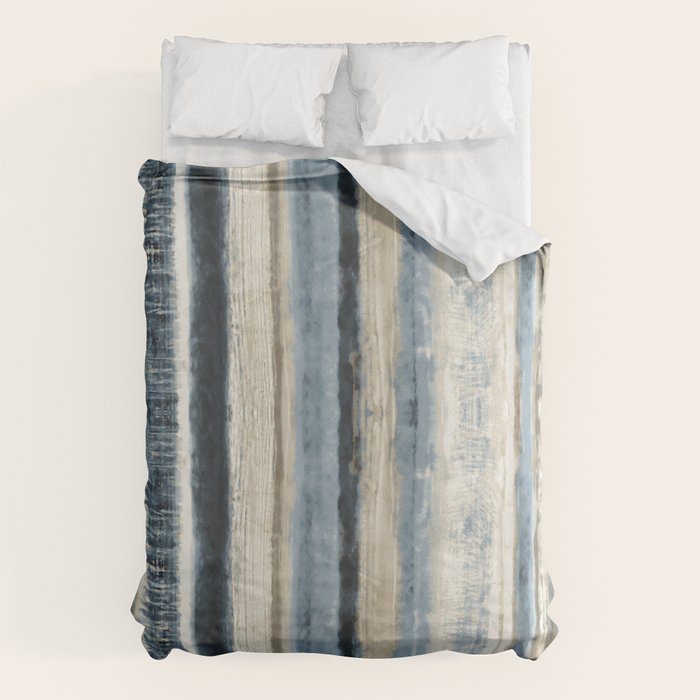 Distressed Blue And White Watercolor Stripe Duvet Cover