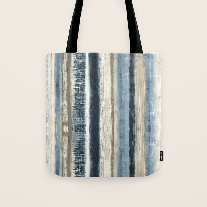Distressed Blue And White Watercolor Stripe Tote Bag