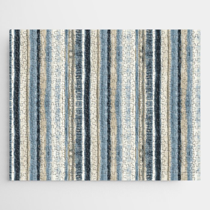 Distressed Blue And White Watercolor Stripe Jigsaw Puzzle