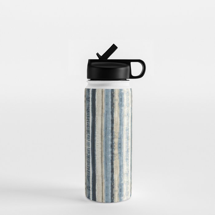 Distressed Blue And White Watercolor Stripe Water Bottle