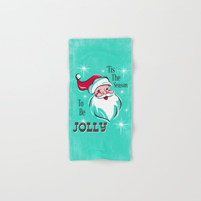 'Tis The Season - Retro Santa Aqua Colorful Bath Towel