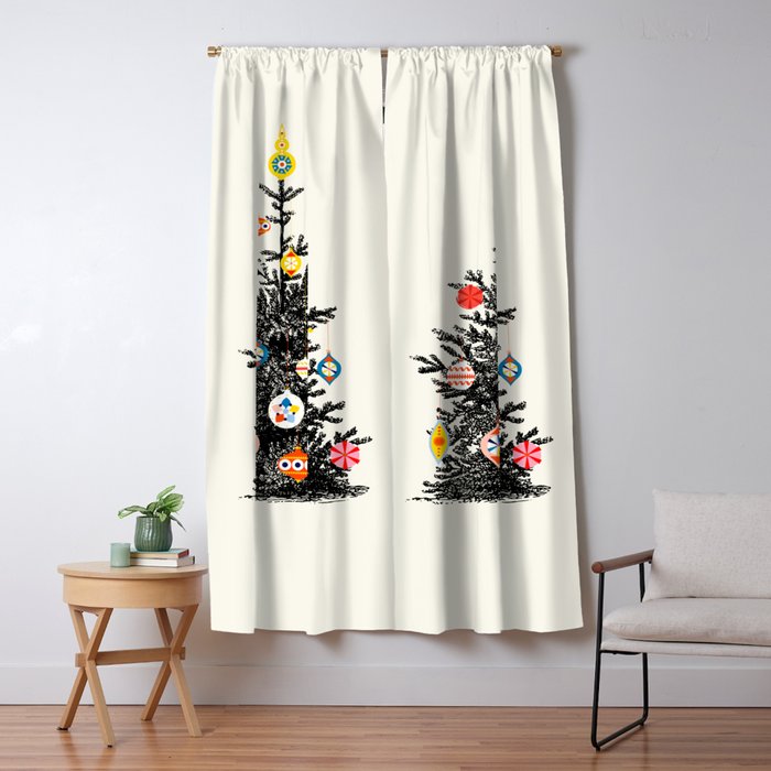 Retro Decorated Christmas Tree Window Curtain