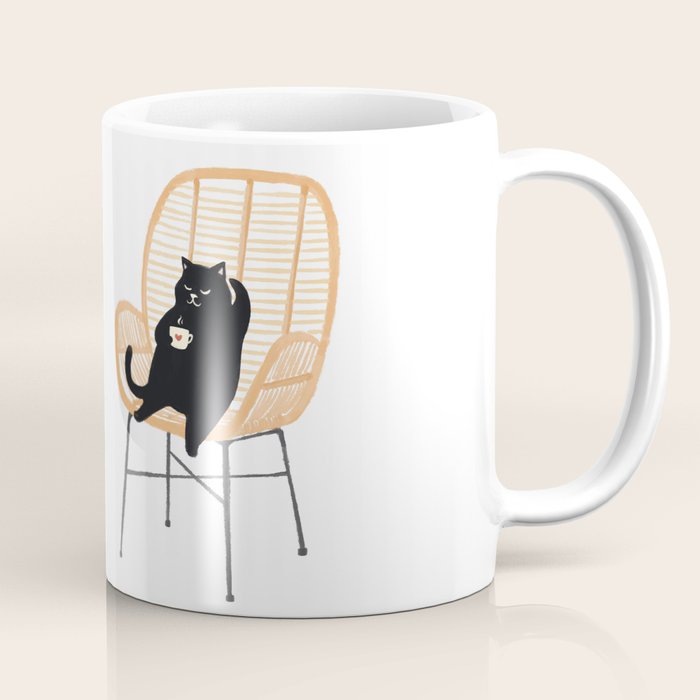 Lazy Cat 2 Enjoying Coffee On Rattan Chair  Coffee Mug