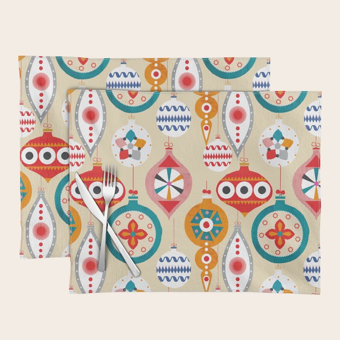 Retro Christmas Ornaments Pattern Placemat