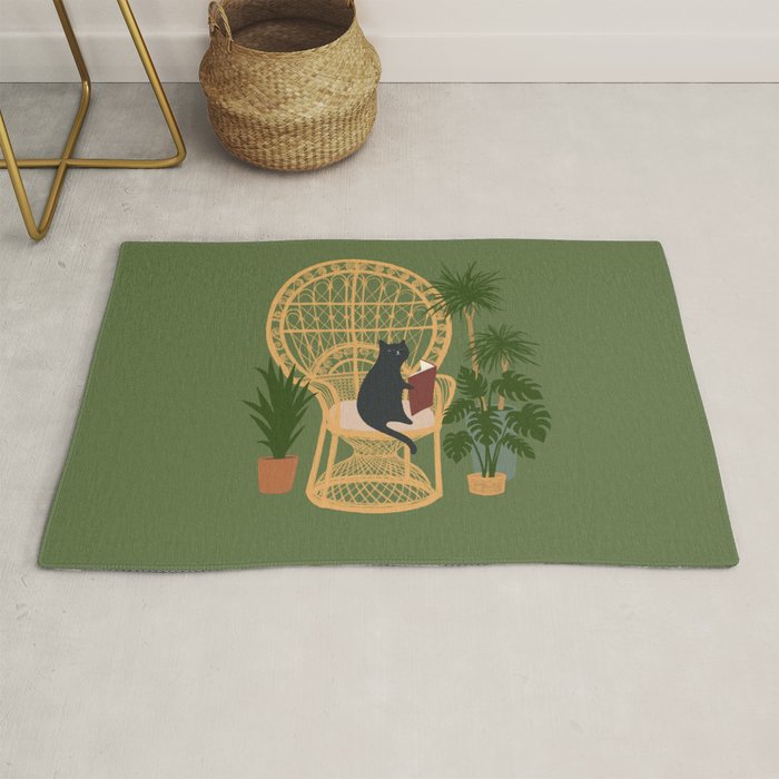 Hidden Cat 51 Private Forest Reading Area Rattan Chair Rug