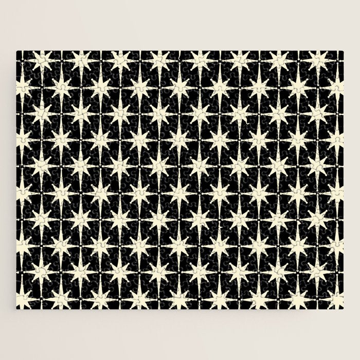 Midcentury Modern Atomic Age Starburst Pattern In Retro Cream And Black Jigsaw Puzzle