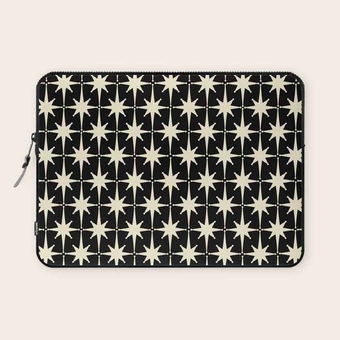Midcentury Modern Atomic Age Starburst Pattern In Retro Cream And Black Laptop Sleeve