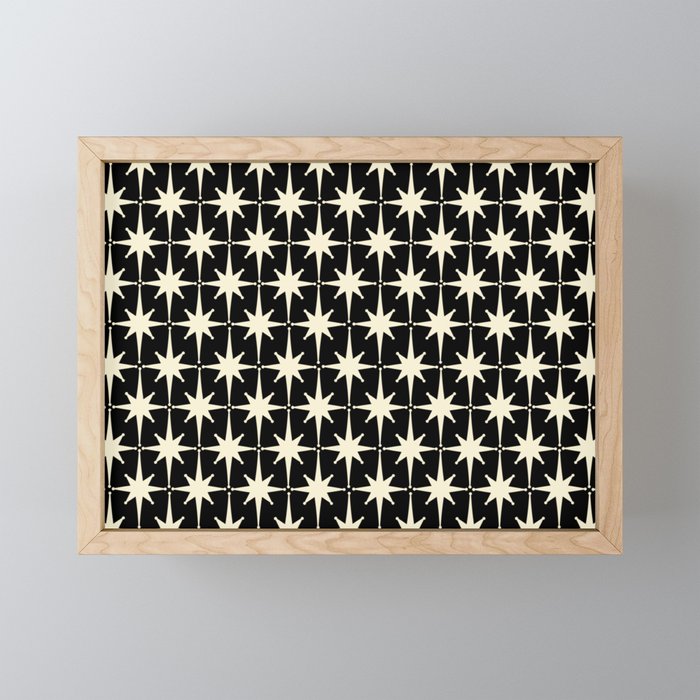 Midcentury Modern Atomic Age Starburst Pattern In Retro Cream And Black Mini Art Print