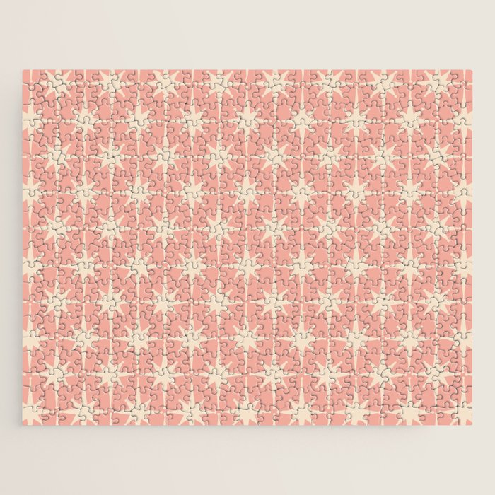 Atomic Age 1950s Retro Starburst Pattern In Cream And Blush Pink  Jigsaw Puzzle