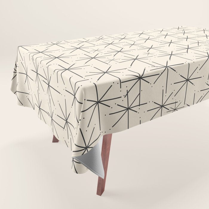Stella - Atomic Age Mid Century Modern Starburst Pattern In Charcoal Gray And Almond Cream Tablecloth
