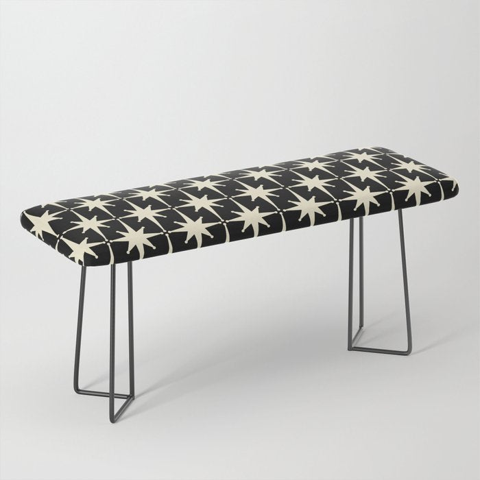 Midcentury Modern Atomic Age Starburst Pattern In Retro Cream And Black Bench