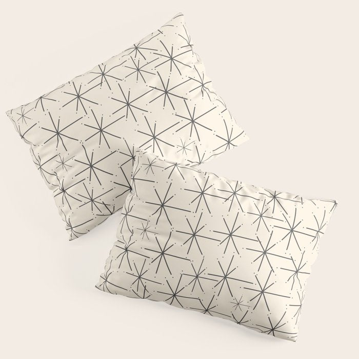 Stella - Atomic Age Mid Century Modern Starburst Pattern In Charcoal Gray And Almond Cream Pillow Sham
