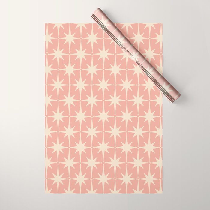 Atomic Age 1950s Retro Starburst Pattern In Cream And Blush Pink  Wrapping Paper