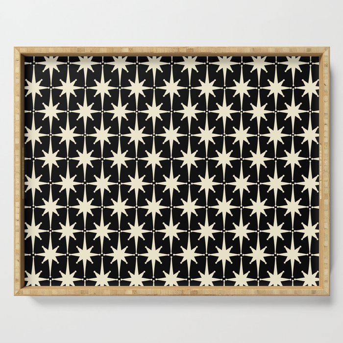 Midcentury Modern Atomic Age Starburst Pattern In Retro Cream And Black Serving Tray