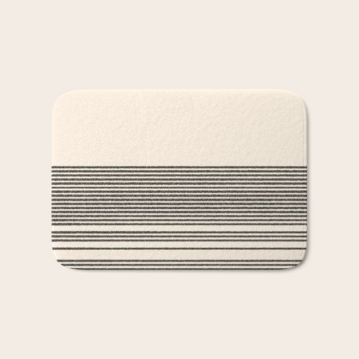 Organic Stripes - Minimalist Textured Line Pattern In Black And Almond Cream Bath Mat