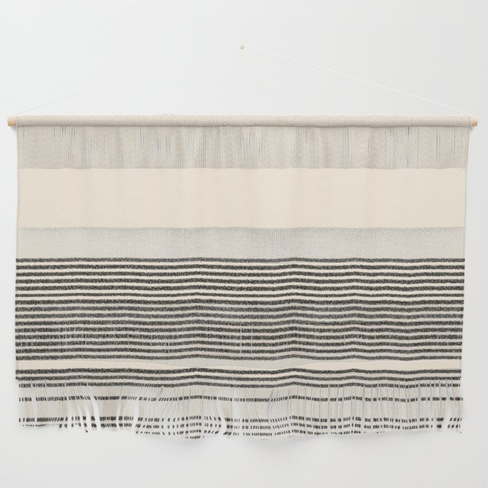 Organic Stripes - Minimalist Textured Line Pattern In Black And Almond Cream Wall Hanging