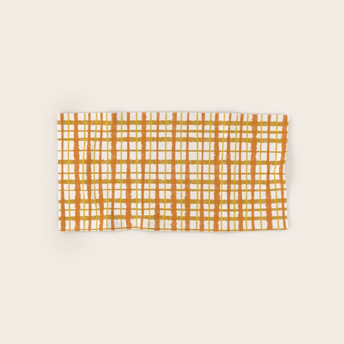 Hygge Retro Stripe Painted Plaid Pattern Orange Mustard Cream Bath Towel