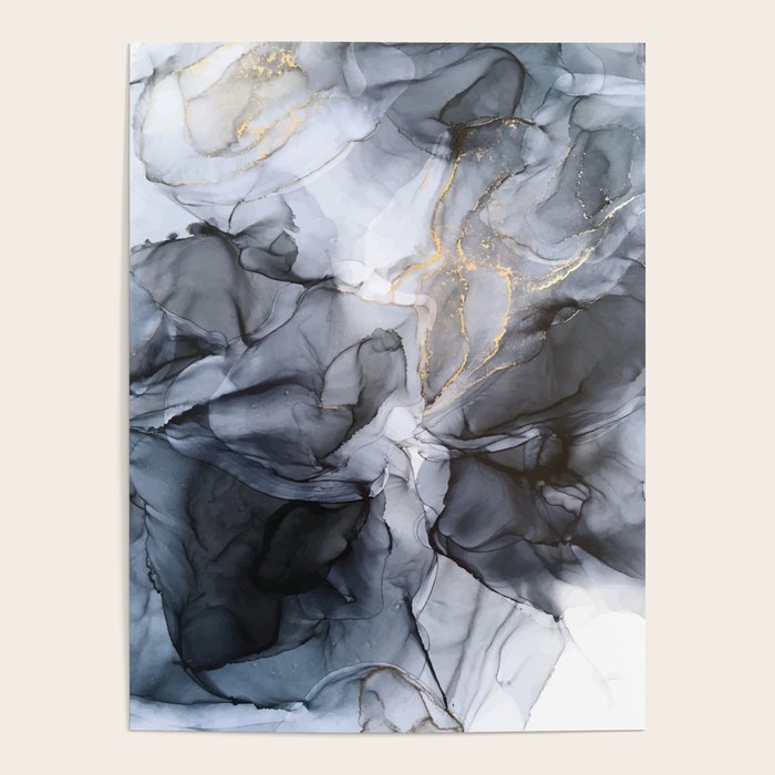 Calm But Dramatic Light Monochromatic Black & Grey Abstract Poster