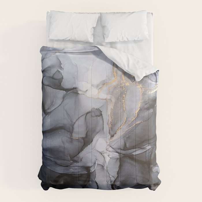 Calm But Dramatic Light Monochromatic Black & Grey Abstract Comforter