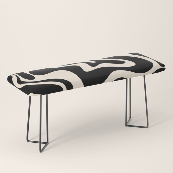 Retro Liquid Swirl Abstract Pattern 3 In Black And Almond Cream Bench