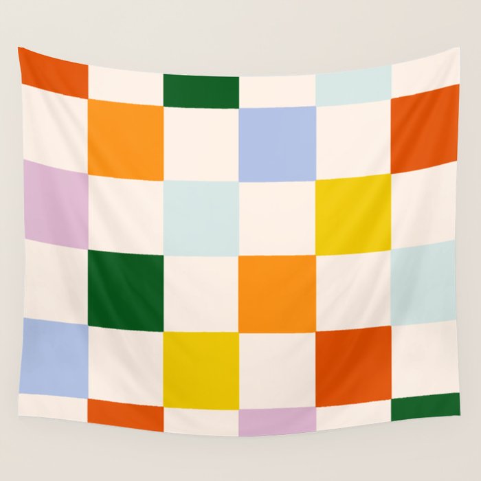 Retro Rainbow Checkerboard  Wall Tapestry