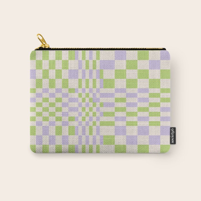 Happy Colorful Checkered Pattern Green And Lilac Carry All Pouch