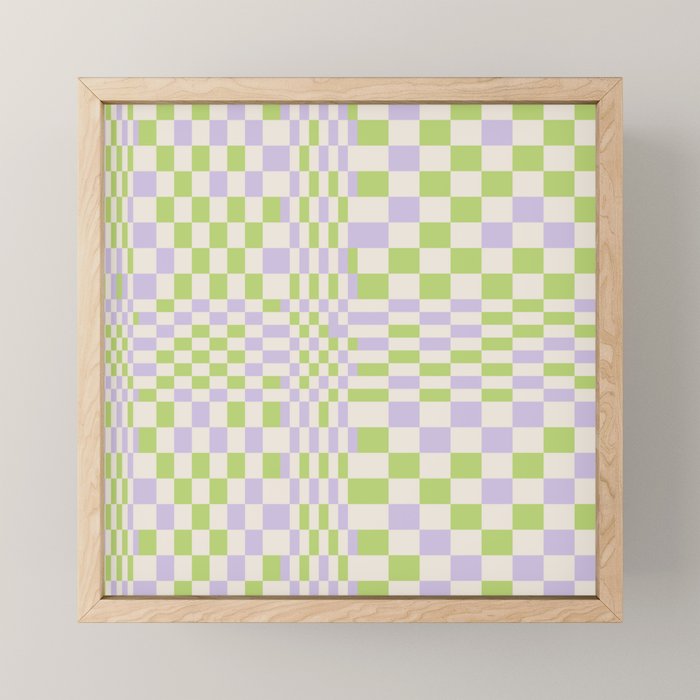 Happy Colorful Checkered Pattern Green And Lilac Mini Art Print