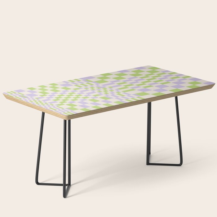 Happy Colorful Checkered Pattern Green And Lilac Coffee Table