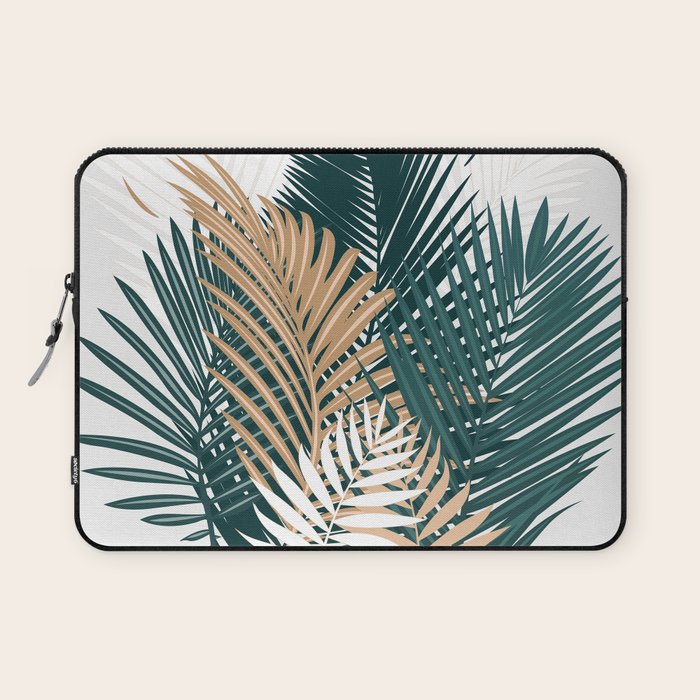 Gold And Green Palm Leaves Laptop Sleeve